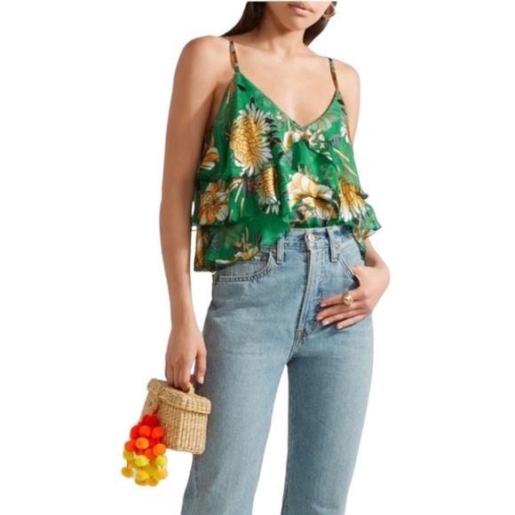 Alice + Olivia Tops - Alice + Olivia Georgette Green Floral Top Size Large